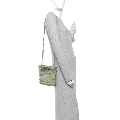 Chanel Suede Stitched Quilted Studded Mini Chanel 22 Light Green 2 of 10