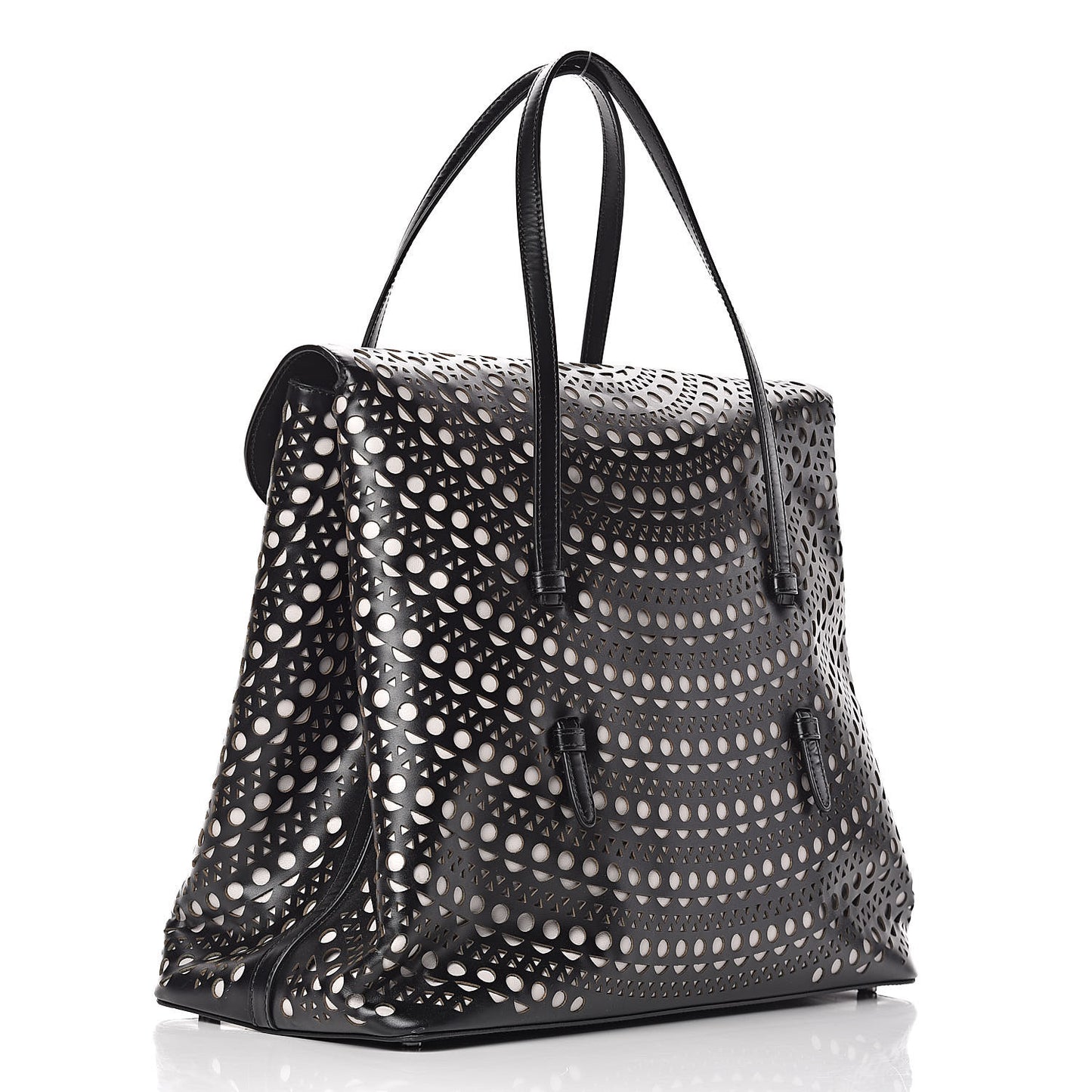 Calfskin Laser Cut Flap Tote Black