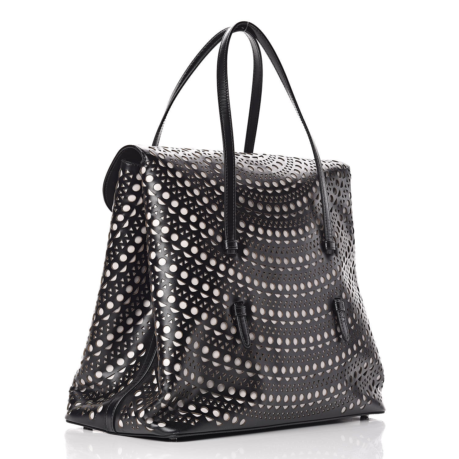 Alaia Calfskin Laser Cut Flap Tote Black 4 of 13