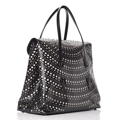 Alaia Calfskin Laser Cut Flap Tote Black 4 of 13