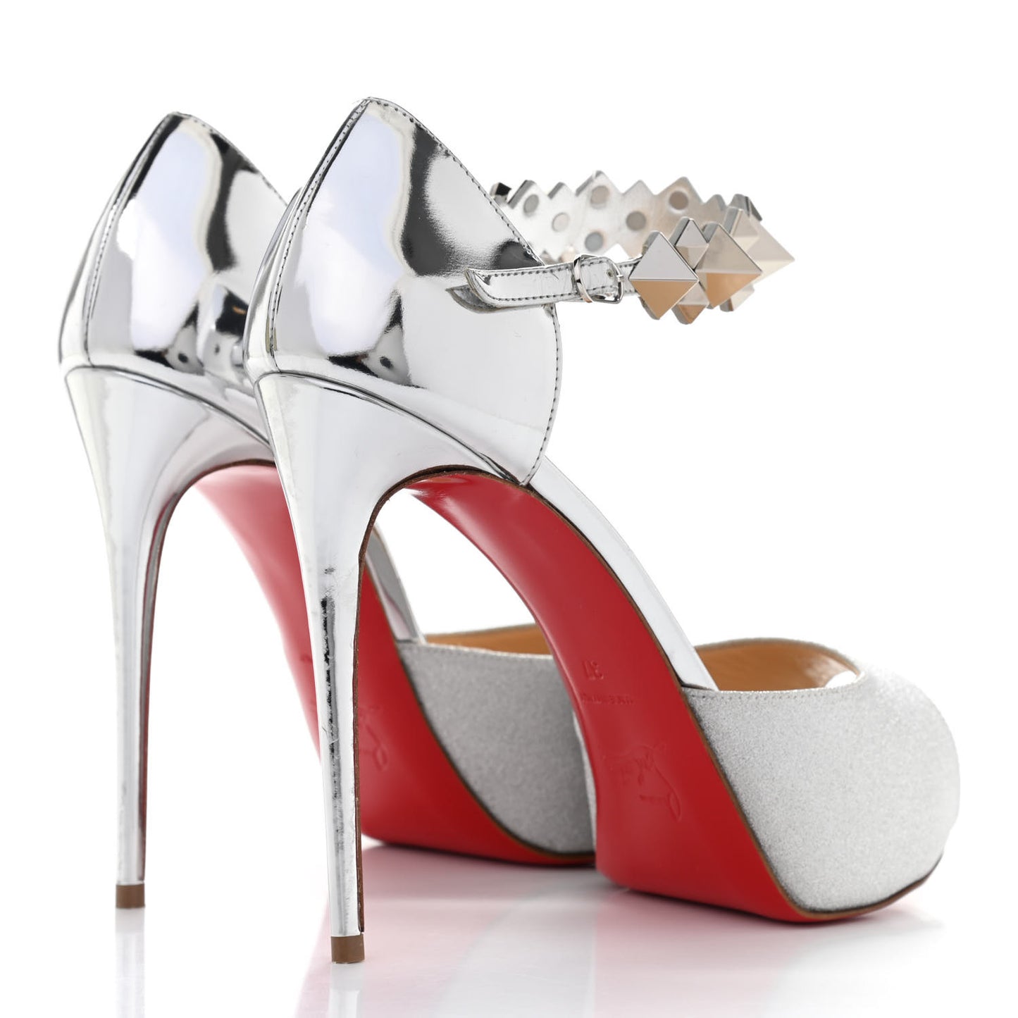 Glitter Calfskin Planisfemme 120 Peep Toe Sandals 37 Silver