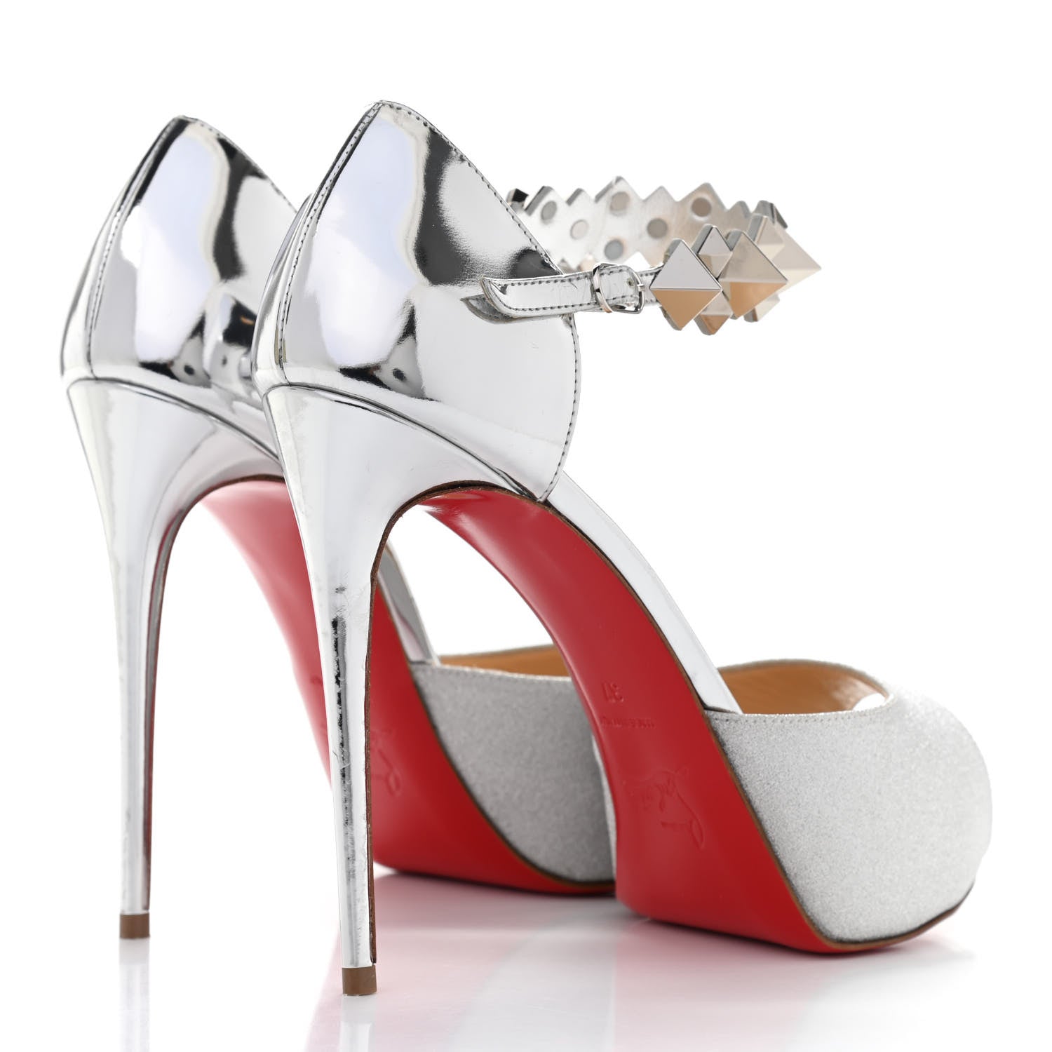 Christian Louboutin Glitter Calfskin Planisfemme 120 Peep Toe Sandals 37 Silver 4 of 13