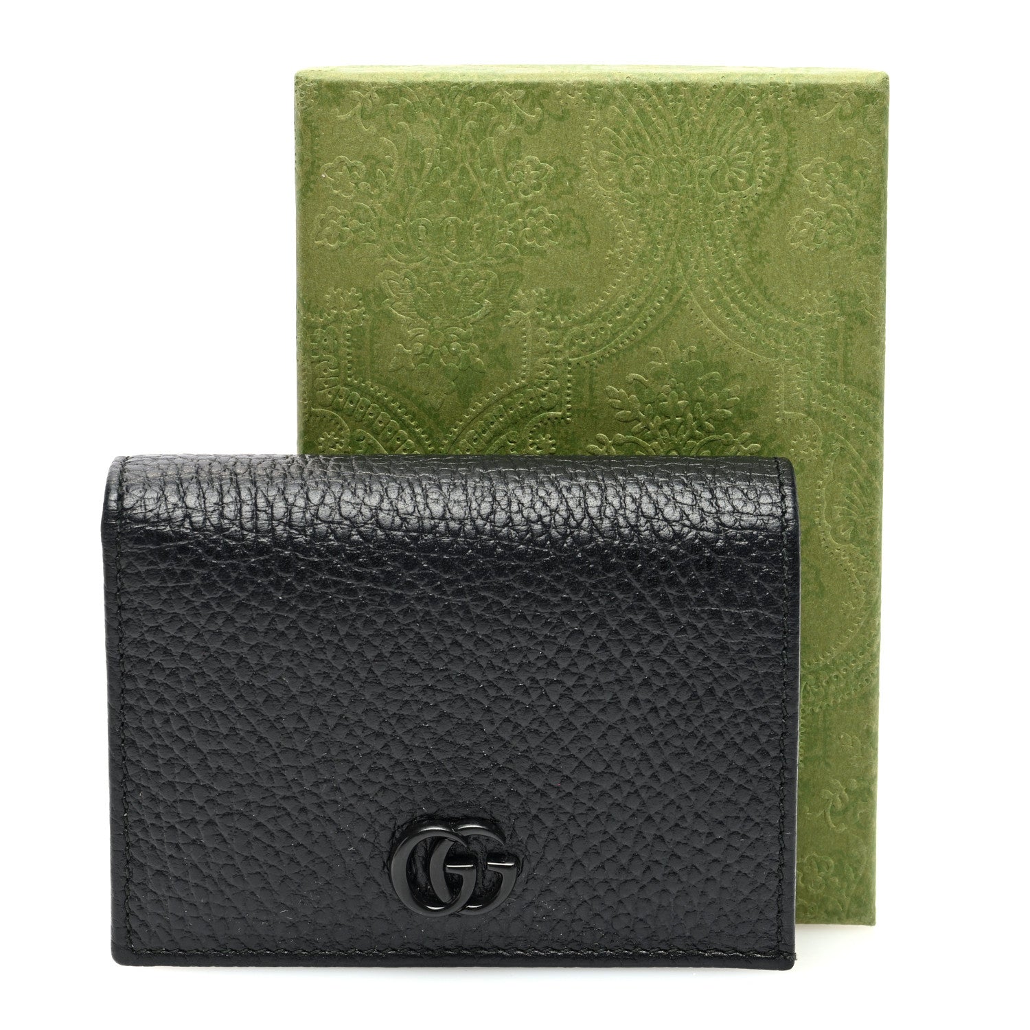 Gucci Dollar Calfskin Enamel Monochrome GG Marmont Card Case Black 7 of 7
