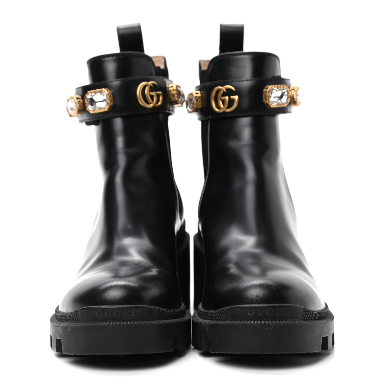 Calfskin Crystal GG Trip Chelsea Ankle Boots 37.5 Black