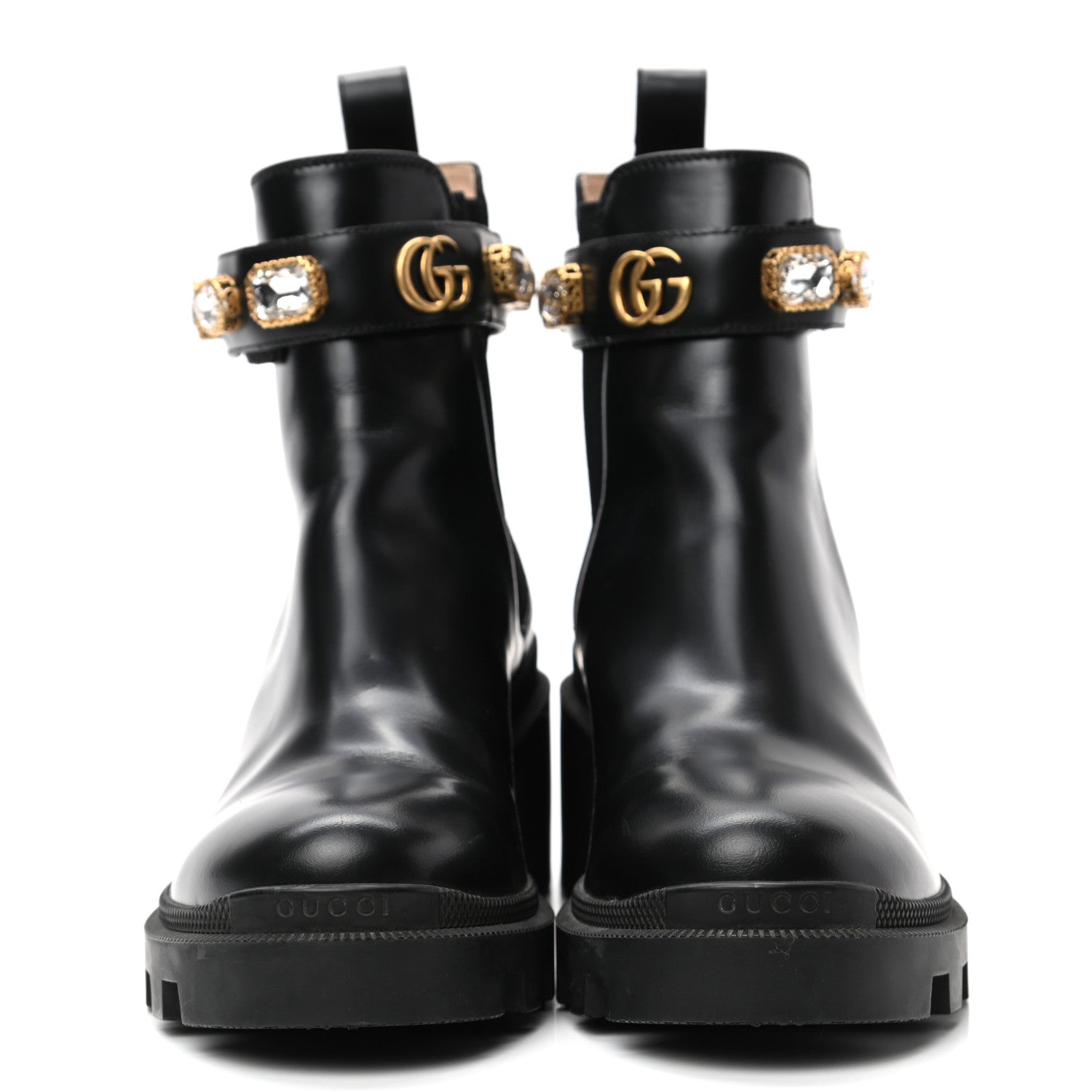 Gucci Calfskin Crystal GG Trip Chelsea Ankle Boots 37.5 Black 2 of 11