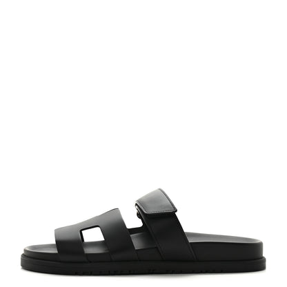 Hermes Calfskin Womens Chypre Sandals 38.5 Black 1 of 9