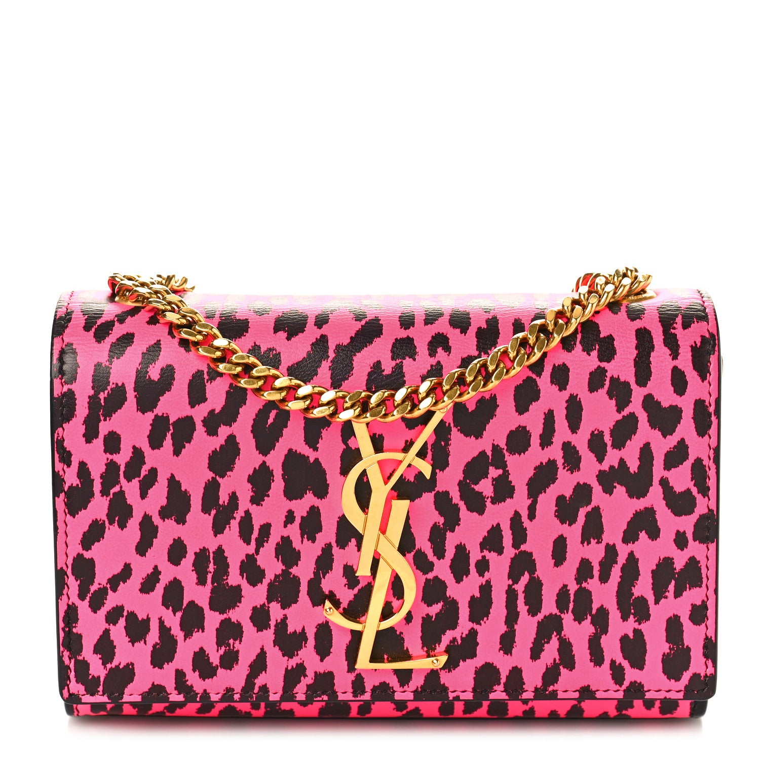 Saint Laurent SAINT LAURENT Calfskin Leopard Small Monogram Kate Satchel Pink Black 1 of 8