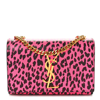 Saint Laurent SAINT LAURENT Calfskin Leopard Small Monogram Kate Satchel Pink Black 1 of 8