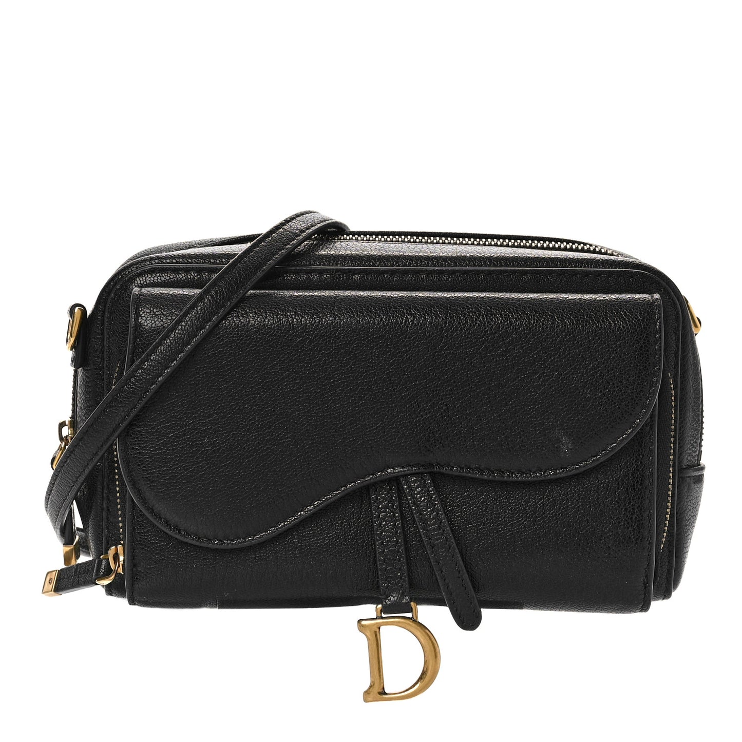 Goatskin Double Saddle Pouch Black