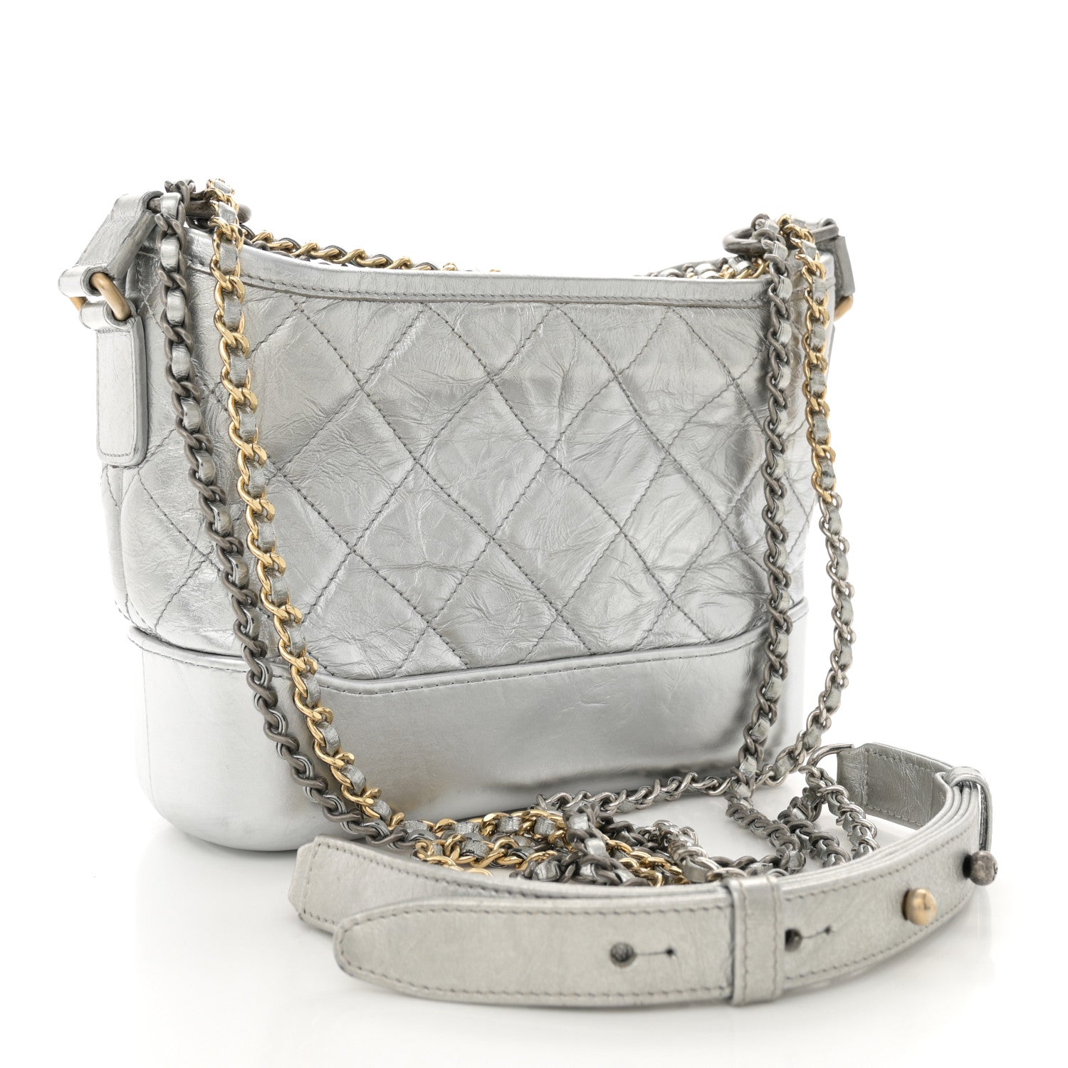 Chanel Metallic Aged Calfskin Quilted Small Gabrielle Hobo Silver 3 of 13