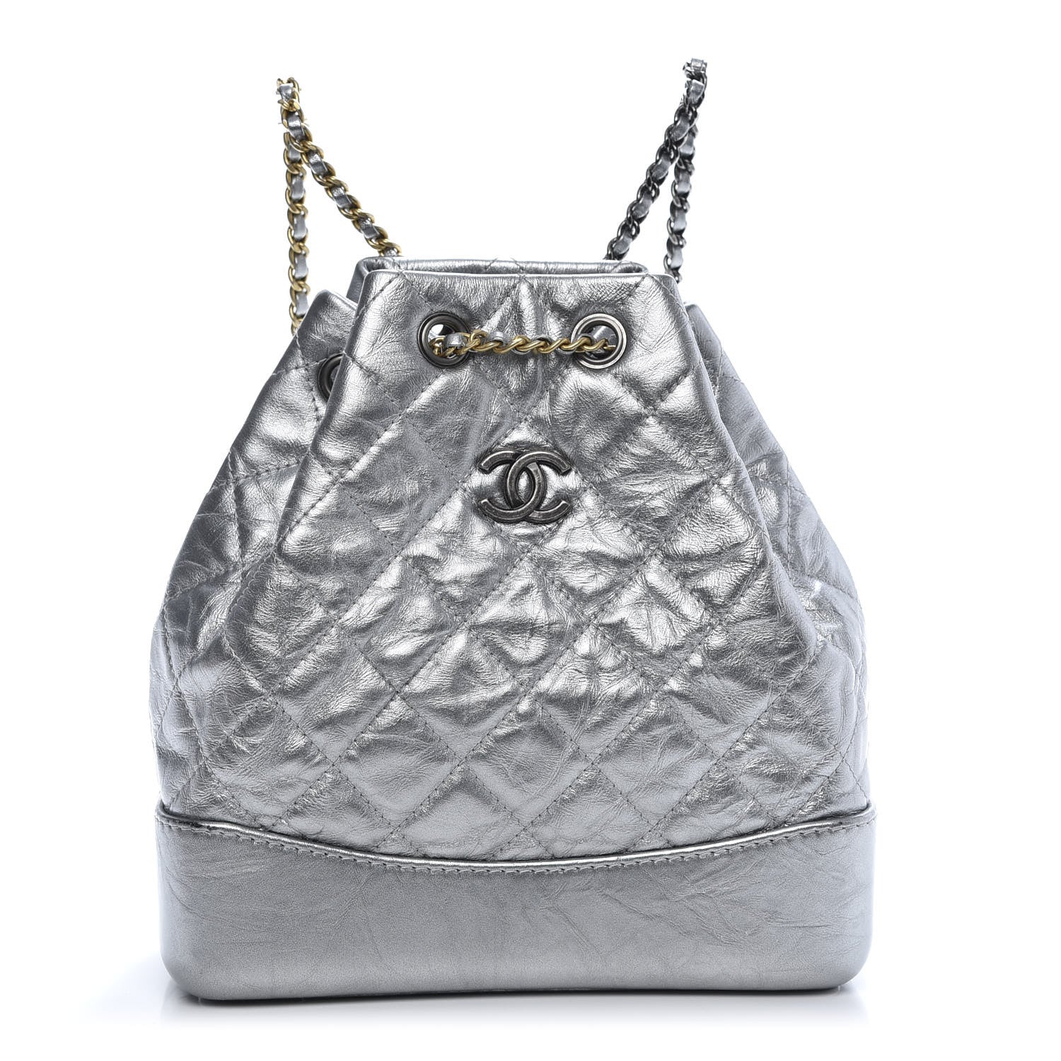 Chanel Metallic Crumpled Calfskin Quilted Gabrielle Backpack Silver 1 of 9