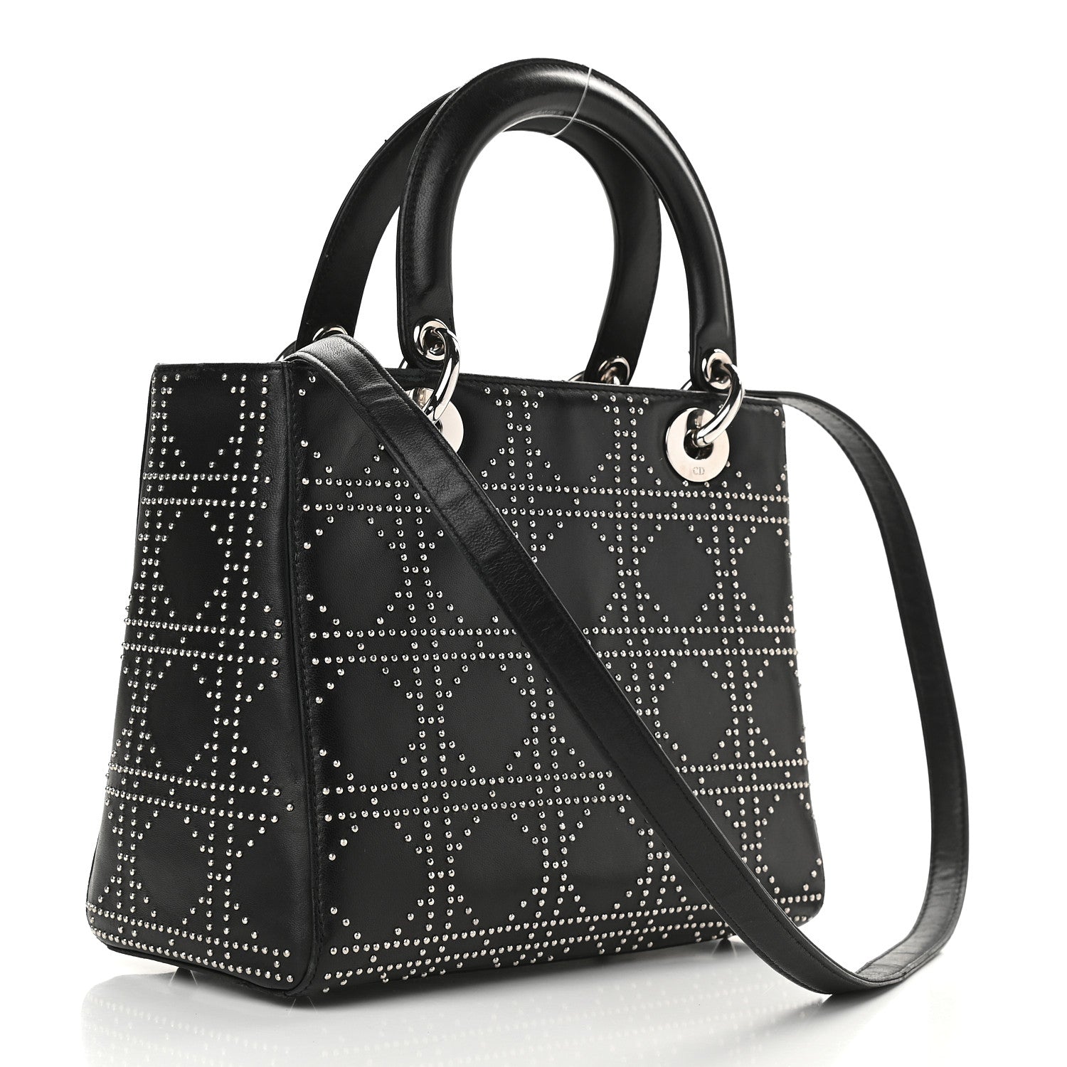 Christian Dior Lambskin Studded Cannage Medium Lady Dior Black 2 of 9
