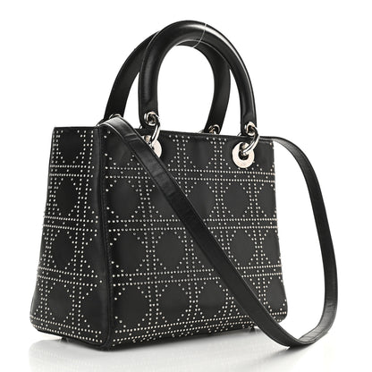 Christian Dior Lambskin Studded Cannage Medium Lady Dior Black 2 of 9