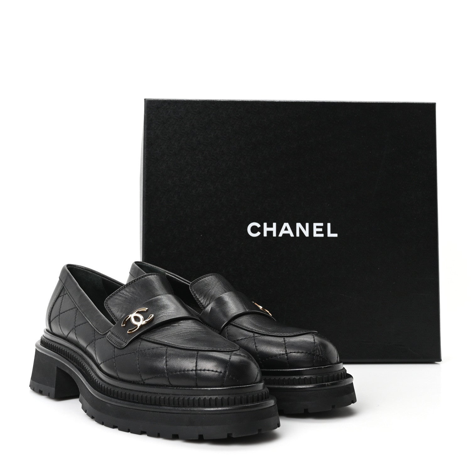 Chanel Calfskin Quilted CC Mocassin Loafers 38.5 Black 10 of 10