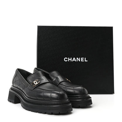 Chanel Calfskin Quilted CC Mocassin Loafers 38.5 Black 10 of 10