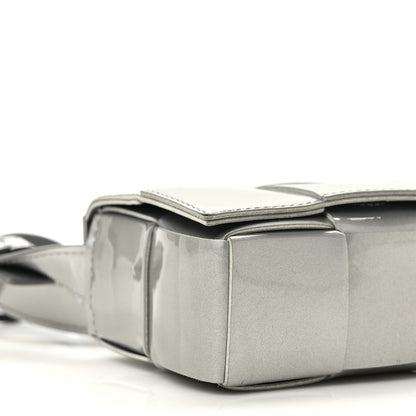 Bottega Veneta Metallic Patent Calfskin Maxi Intrecciato Extra Mini Cassette Crossbody Bag Silver 7 of 8