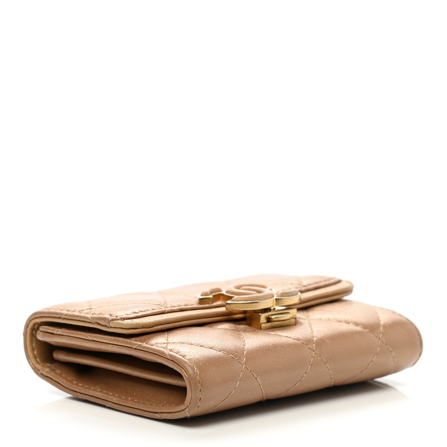 Metallic Calfskin Quilted Medium CC Chic Flap Wallet Gold