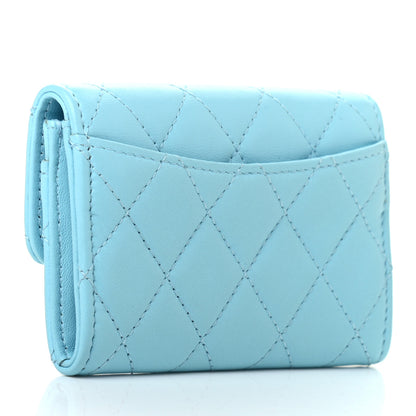 Chanel Lambskin Quilted Flap Card Holder Wallet Light Blue 3 of 8