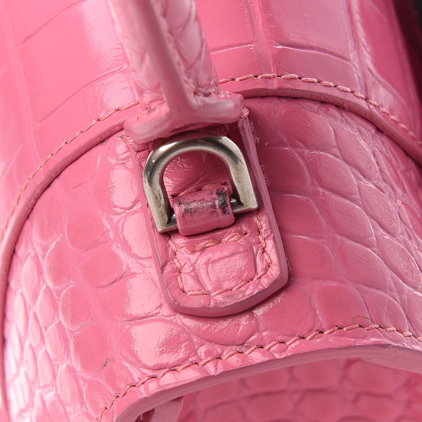 Shiny Calfskin Crocodile Embossed Small Hourglass Top Handle Bag Baby Pink