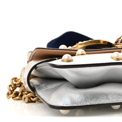 Gucci Metallic Nappa Pearl Studded Mini Queen Margaret Broadway Shoulder Bag Silver 9 of 10