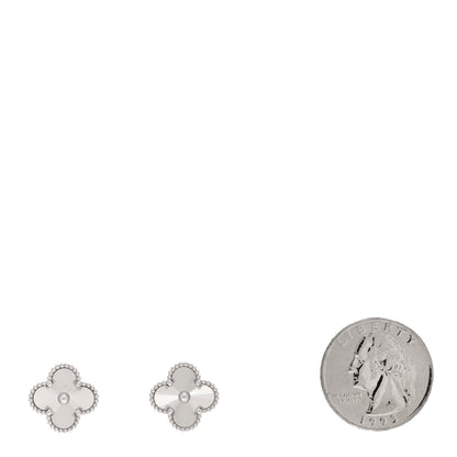 Van Cleef & Arpels 18K White Gold Guilloche Vintage Alhambra Earrings 2 of 5