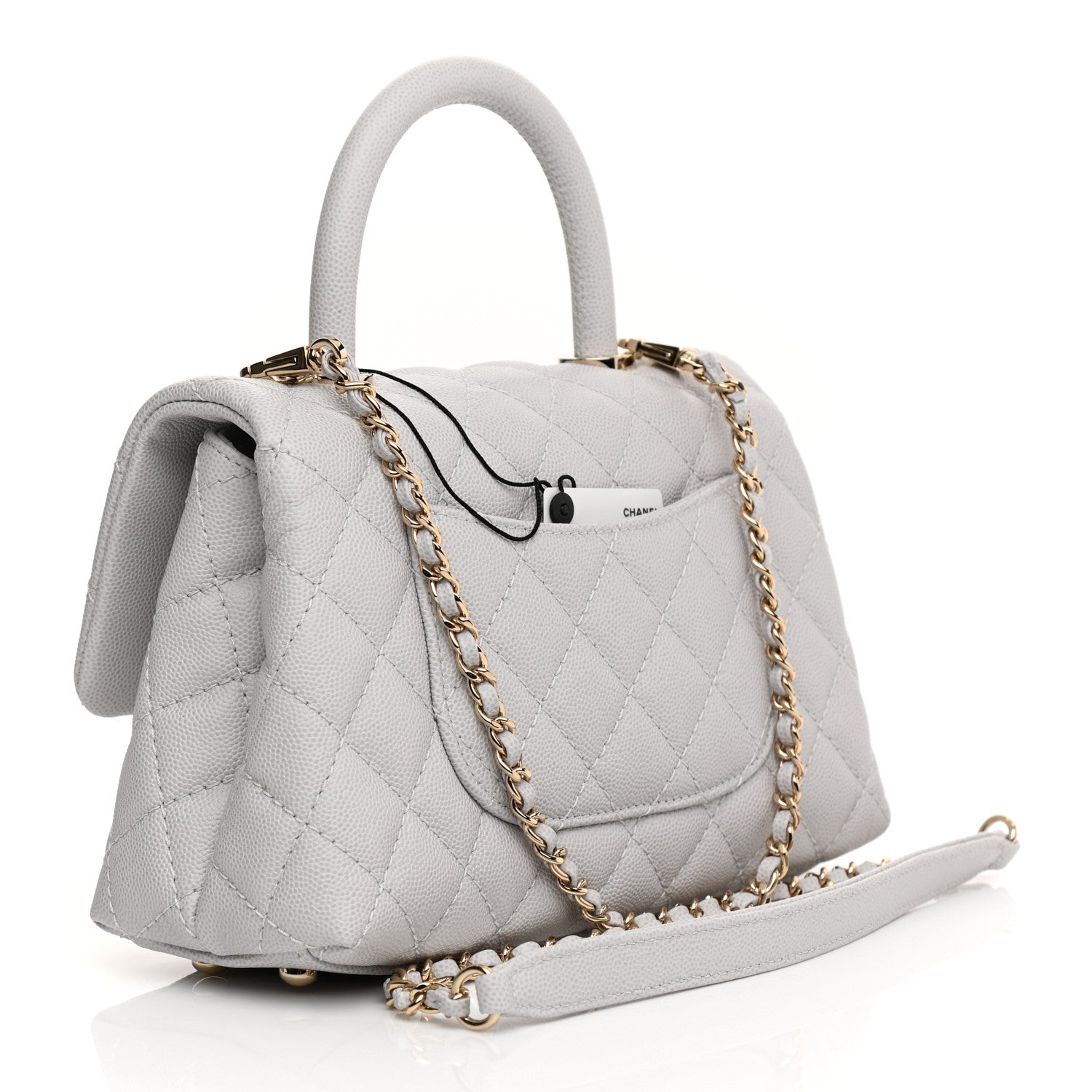 Chanel Caviar Quilted Mini Coco Handle Flap Light Grey 5 of 21