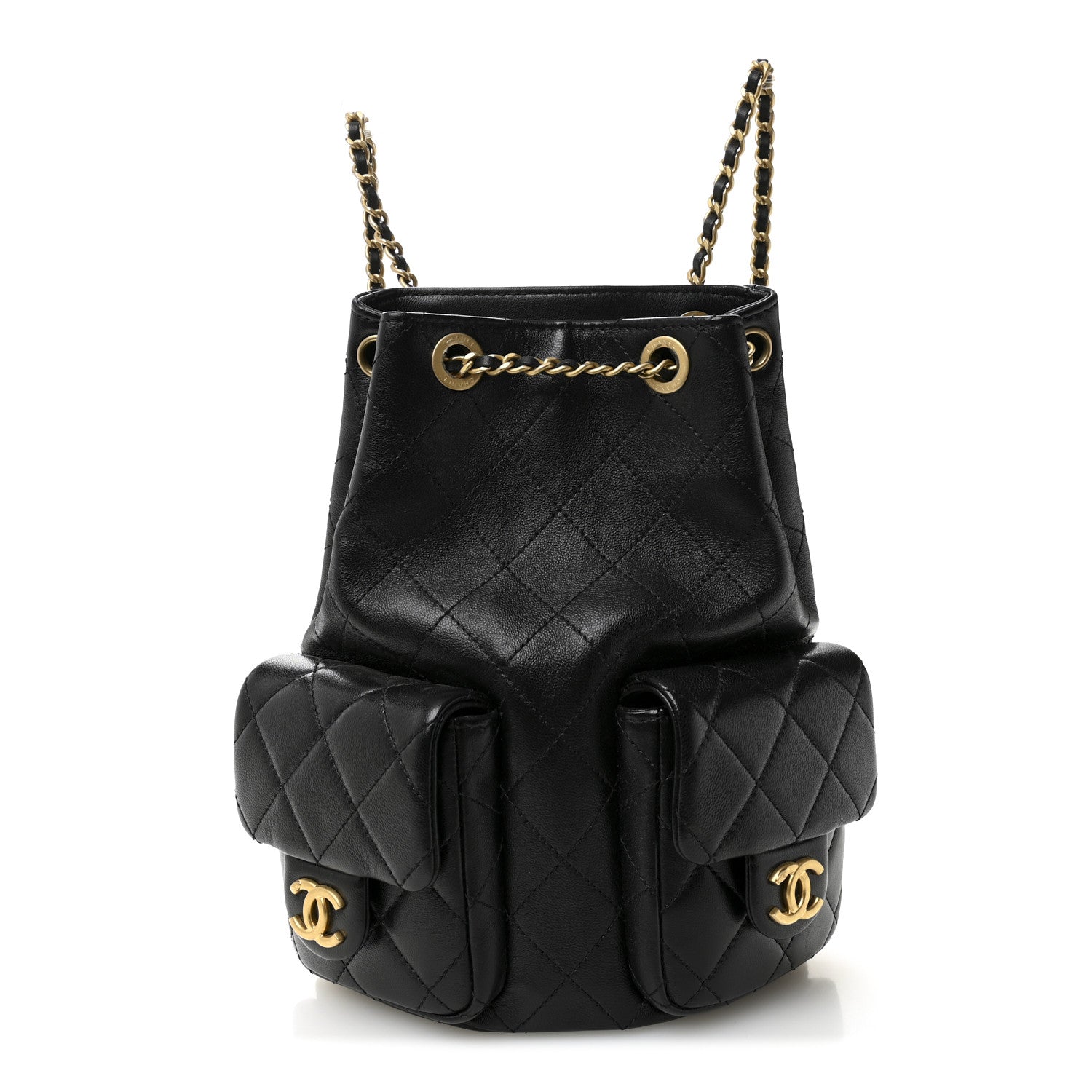Chanel Shiny Lambskin Quilted Double Pocket Backpack Black 1 of 19