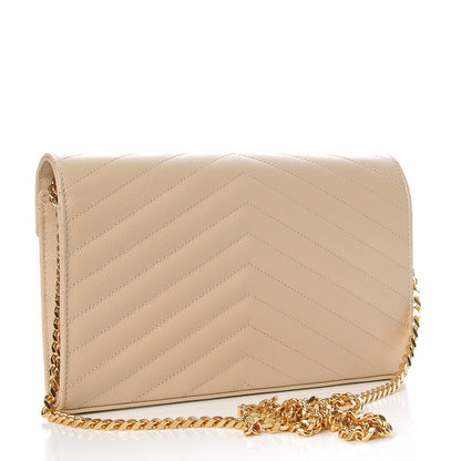 Saint Laurent Grain De Poudre Matelasse Chevron Monogram Chain Wallet Nude Powder 3 of 7