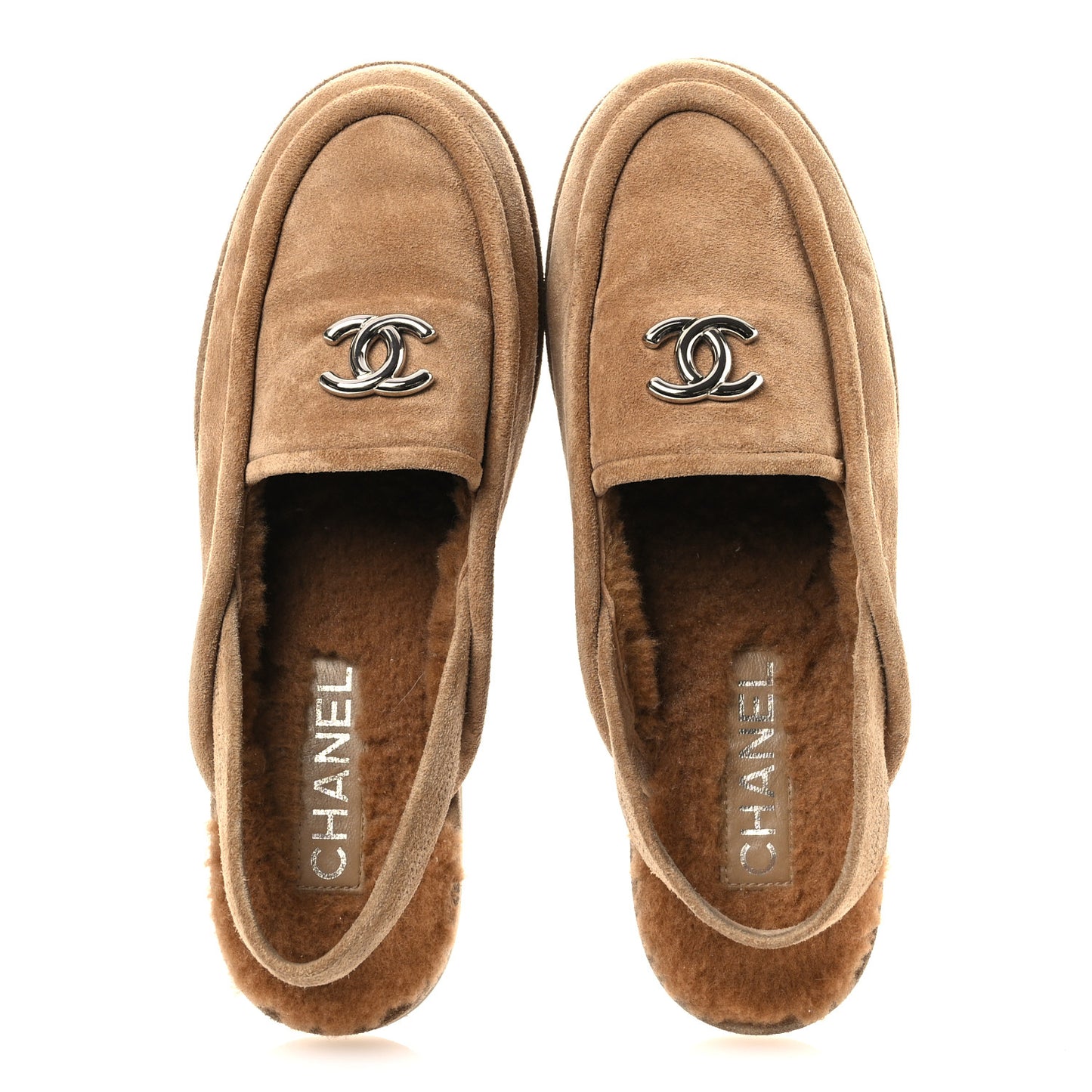 Suede Calfskin CC Slingback Loafers 38.5 Dark Beige