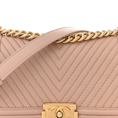 Chanel Lambskin Chevron Chain Stitched Medium Boy Flap Beige 8 of 14