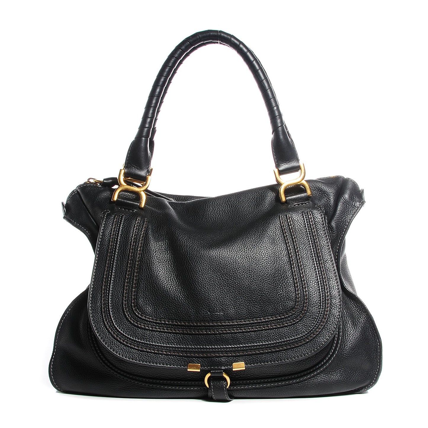 Calfskin Large Marcie Satchel Black