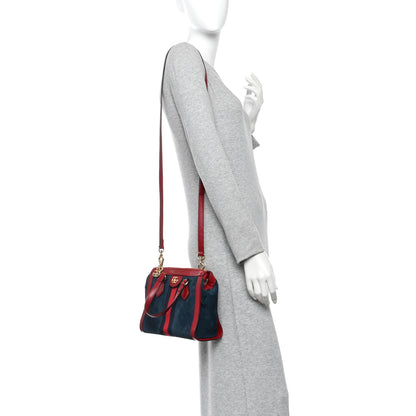 Gucci Suede Calfskin Web Small Ophidia Tote Bag New Blue Romantic Cherry 2 of 10