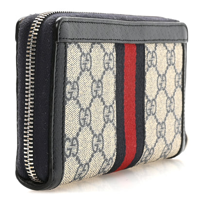 Gucci GG Supreme Monogram Textured Dollar Calfskin Web Ophidia Zip Around Wallet Beige Blue 3 of 9