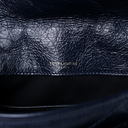 Saint Laurent Crinkled Calfskin Matelasse Monogram Baby Niki Chain Satchel Navy 6 of 13
