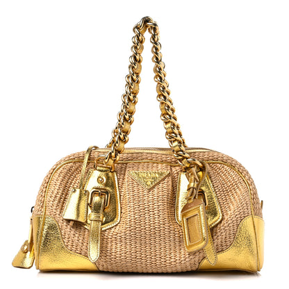 Prada Paglia Cinghiale Frame Tote Naturale Oro 1 of 13