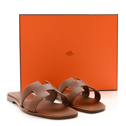 Hermes Box Calfskin Oran Sandals 38 Gold 9 of 9