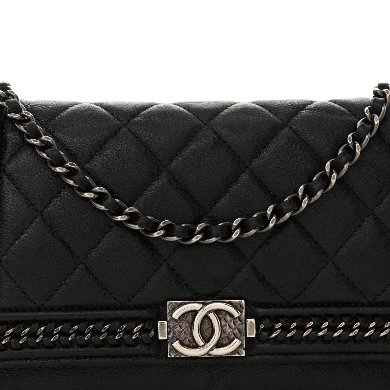 Chanel Calfskin Quilted Chain Around Boy Wallet On Chain WOC Black 8 of 14