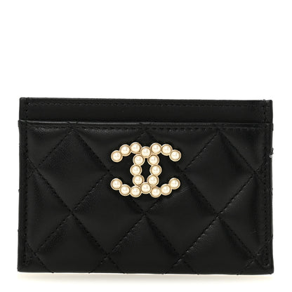 Chanel Lambskin Quilted Pearl CC Chanel Card Holder Black 1 of 9