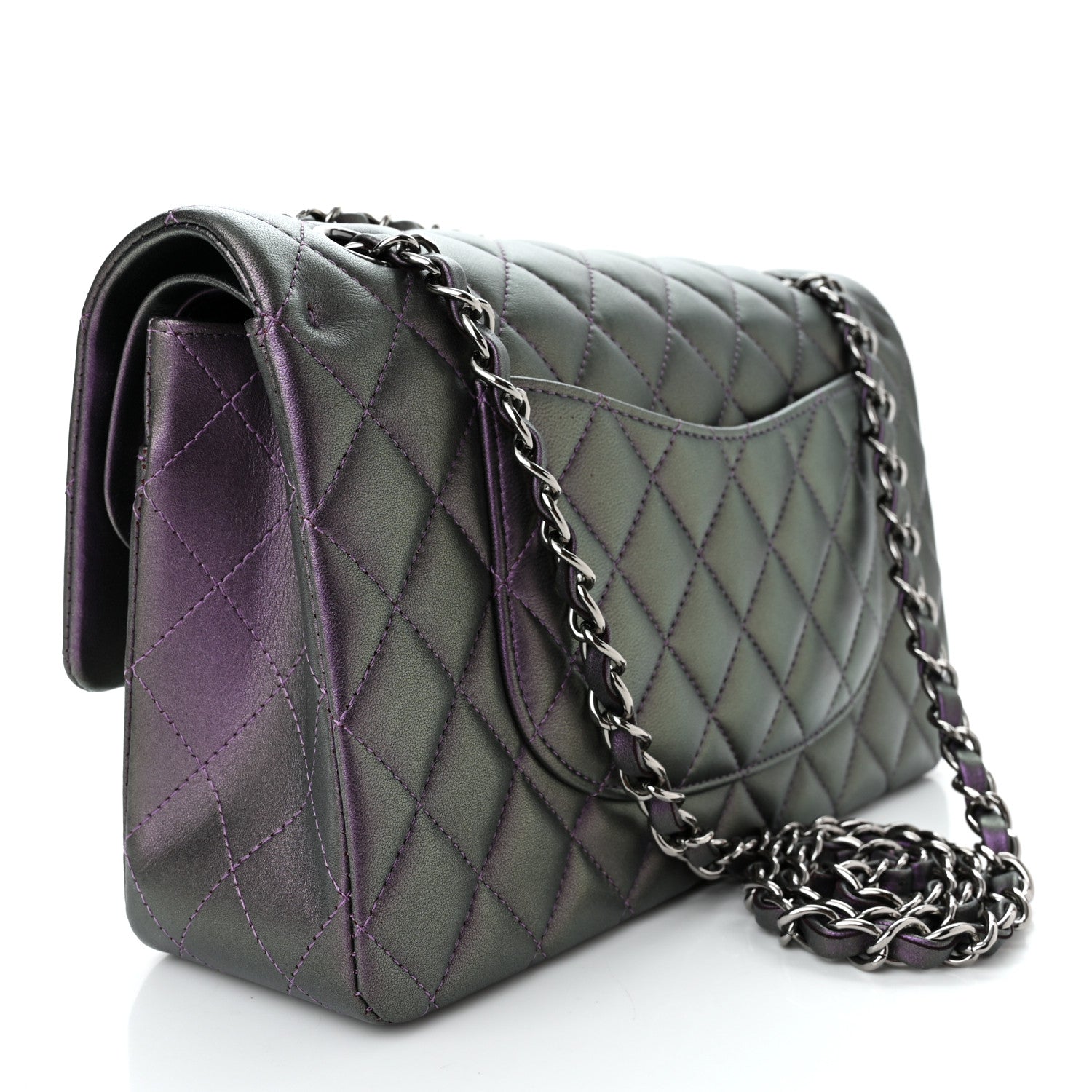 Chanel Iridescent Lambskin Quilted Medium Double Flap Dark Purple 2 of 11