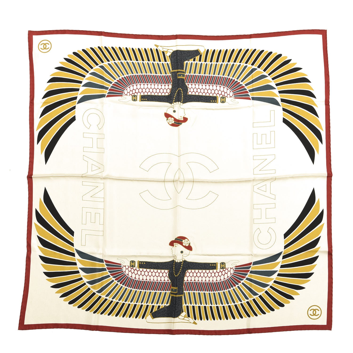 Chanel Silk Metiers D'Art Egypt Square Scarf Biege Red 1 of 4
