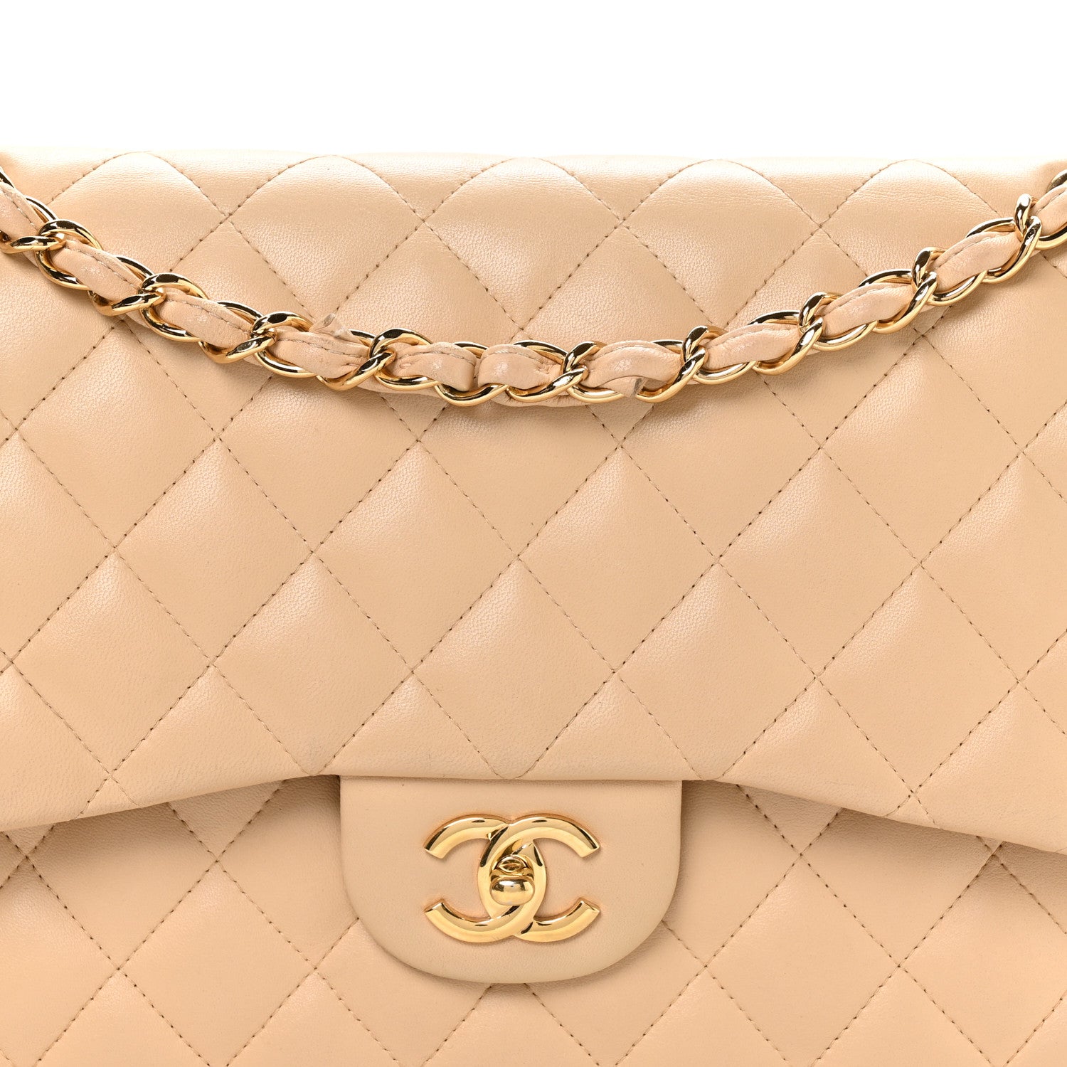 Chanel Lambskin Quilted Jumbo Double Flap Beige 8 of 10