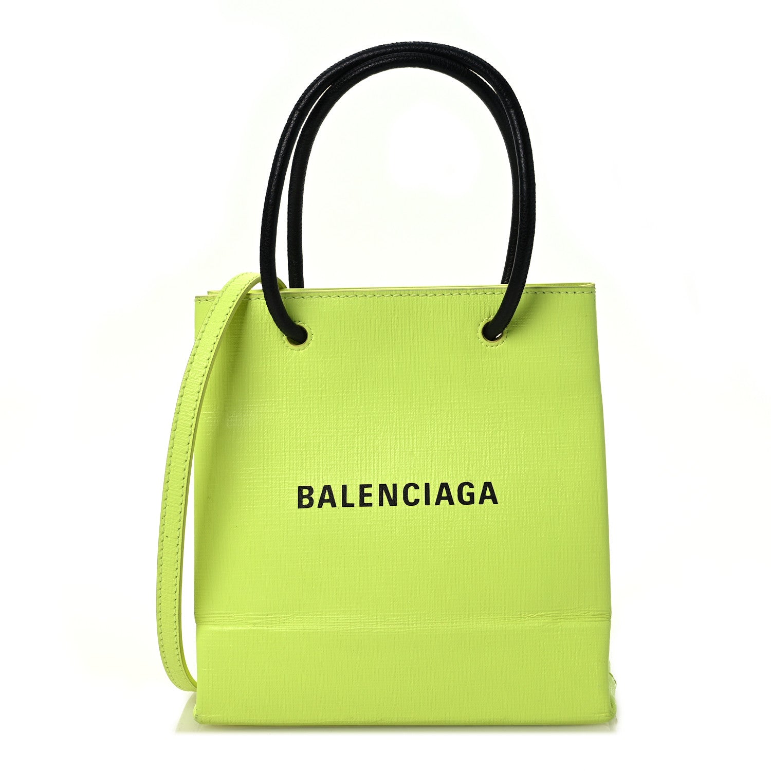 Balenciaga Squared Calfskin Logo Shopping Tote XXS Lime 1 of 13