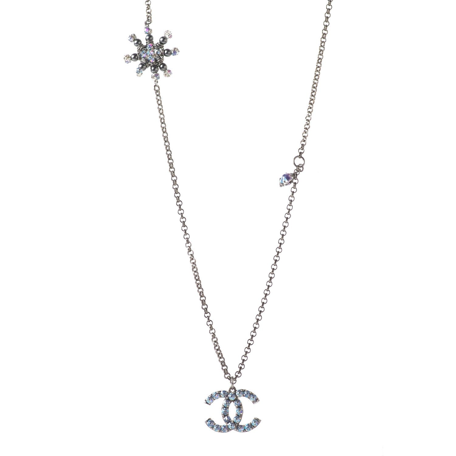 Chanel Iridescent Crystal Ruthenium CC Necklace Dark Grey Blue 1 of 6