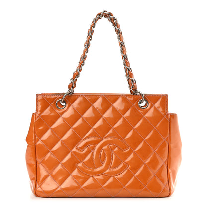 Chanel Patent Quilted Petit Timeless Shopping Tote PTT Orange 1 of 22