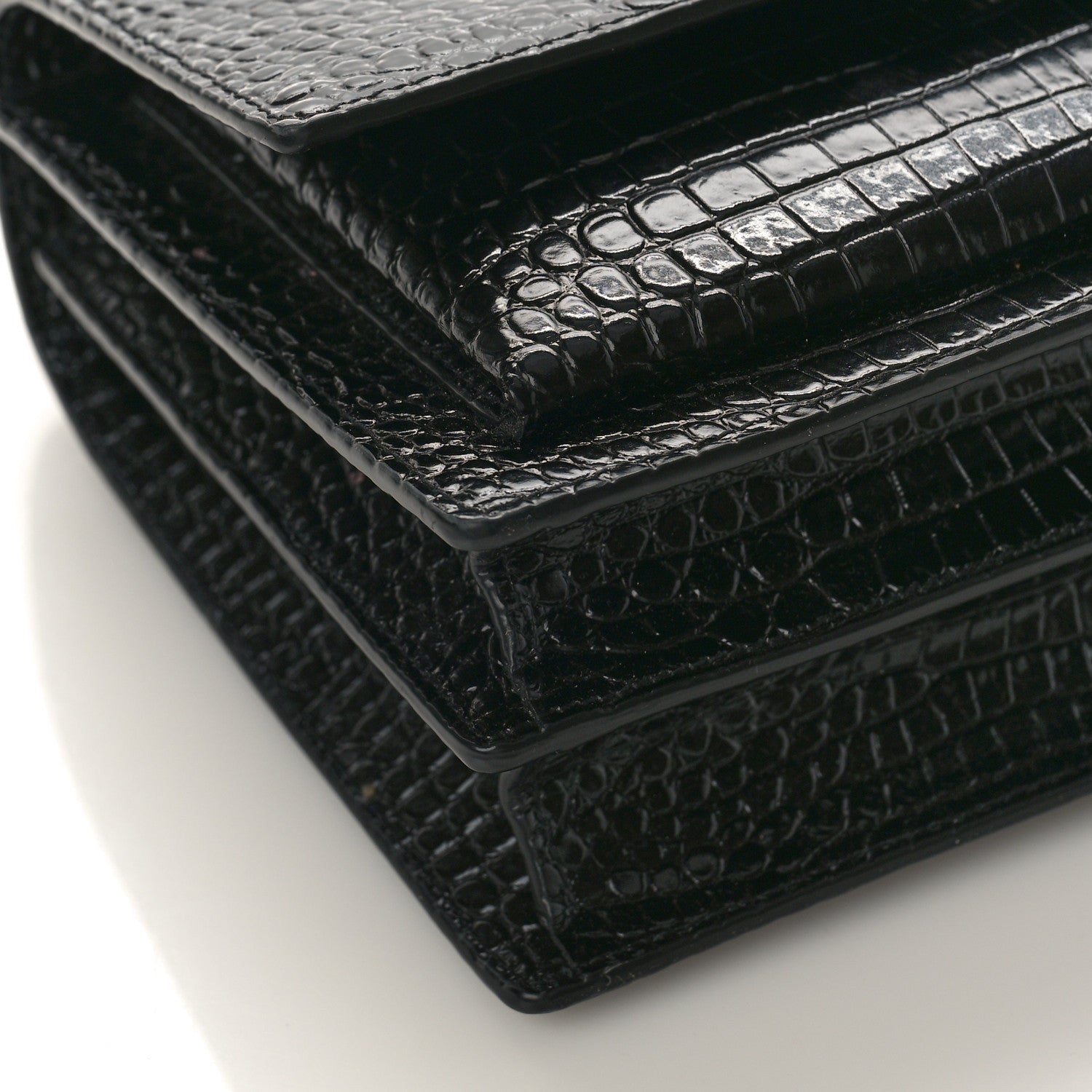 Saint Laurent Calfskin Crocodile Embossed Medium Monogram Sunset Black 7 of 8
