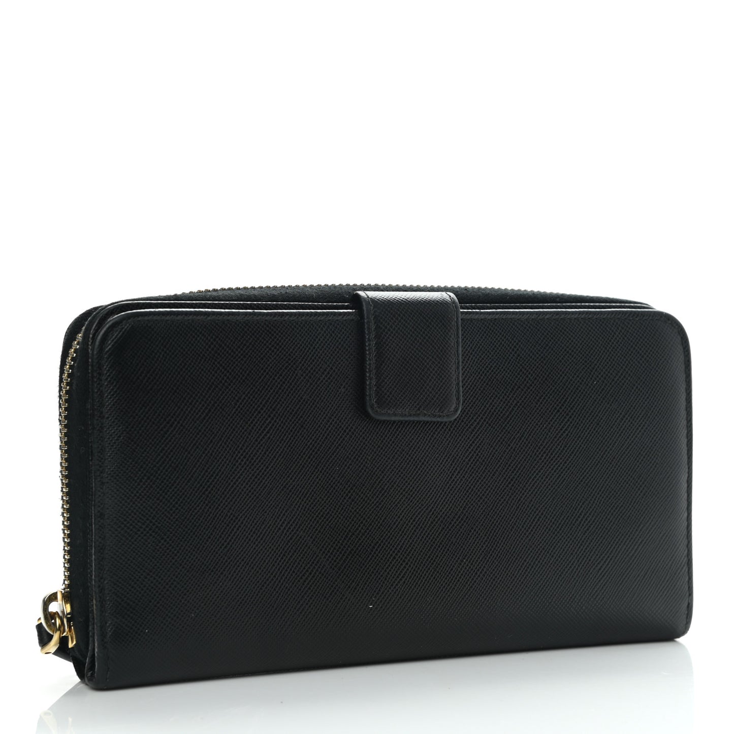 Saffiano Metal Large Zip Around Travel Wallet Black