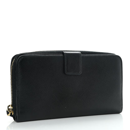 Prada Saffiano Metal Large Zip Around Travel Wallet Black 2 of 6