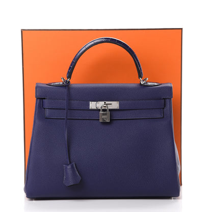 Hermes Togo Matte Alligator Kelly Retourne Touch 32 Bleu Encre 10 of 10