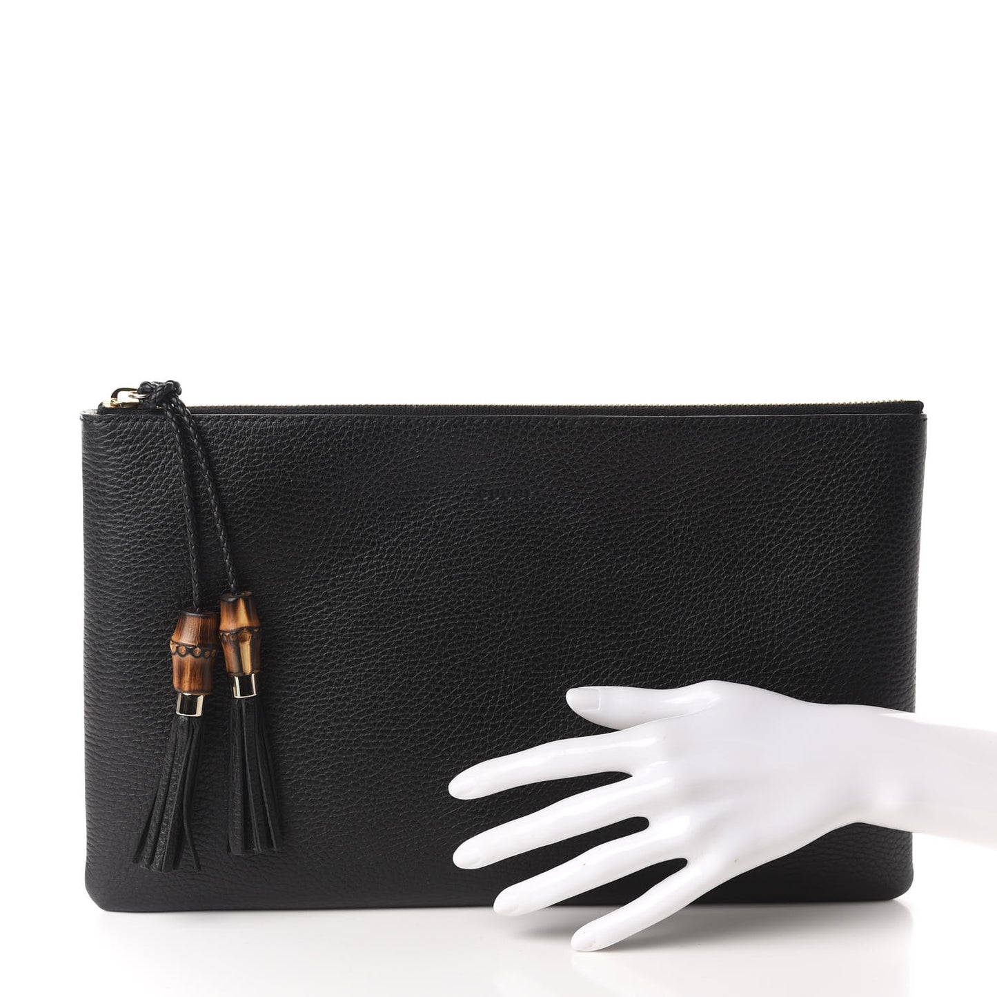 Pebbled Calfskin Large Bamboo Clutch Black
