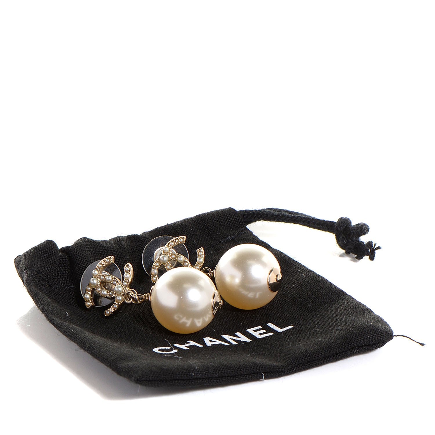 Chanel Pearl CC Drop Earrings Gold 5 of 5